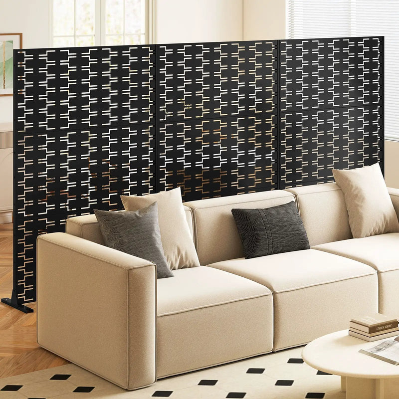 Metal Privacy Screen 72 x 48 Inch Freestanding Fence Panel Indoor Outdoor-Black by DirectDeals