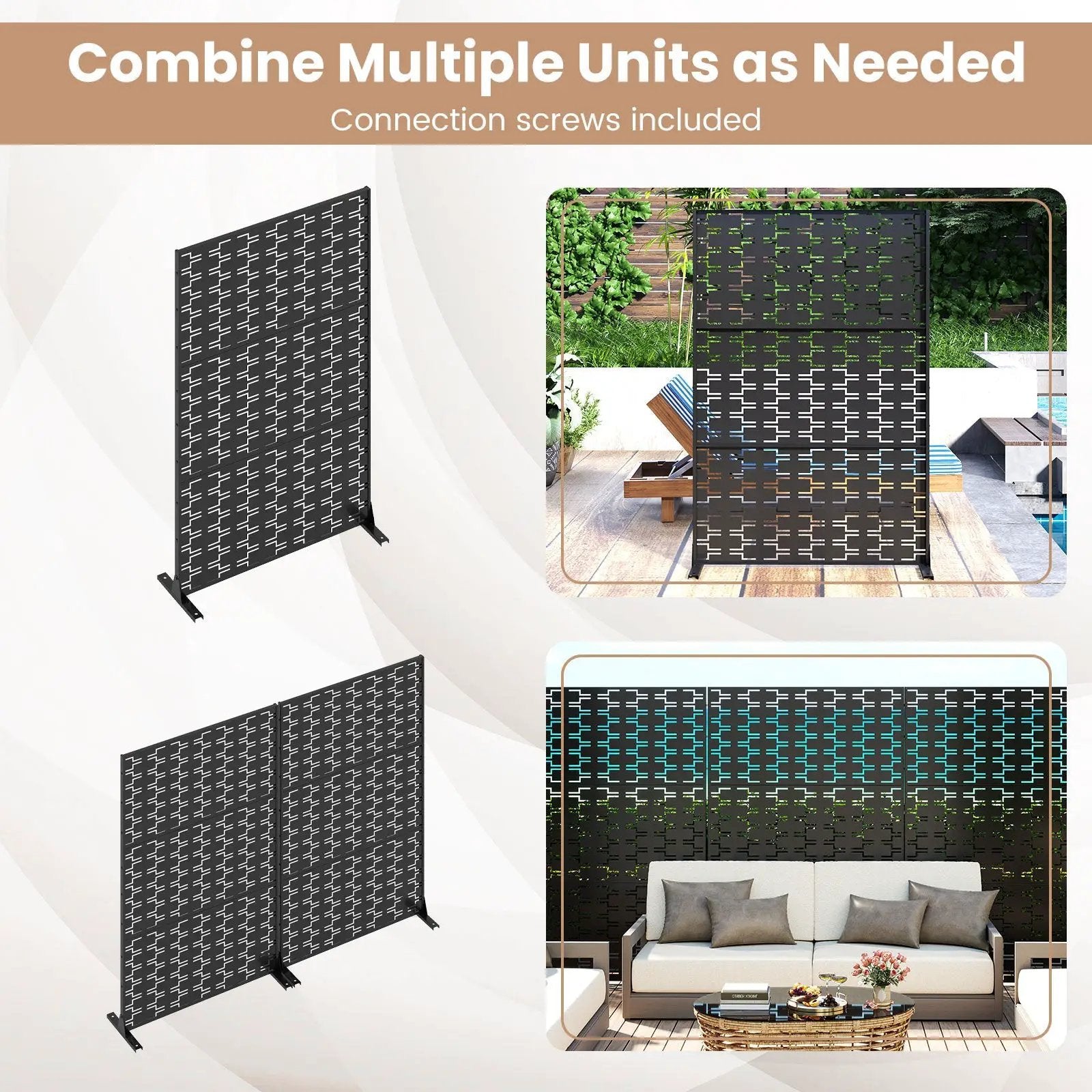 Metal Privacy Screen 72 x 48 Inch Freestanding Fence Panel Indoor Outdoor-Black by DirectDeals