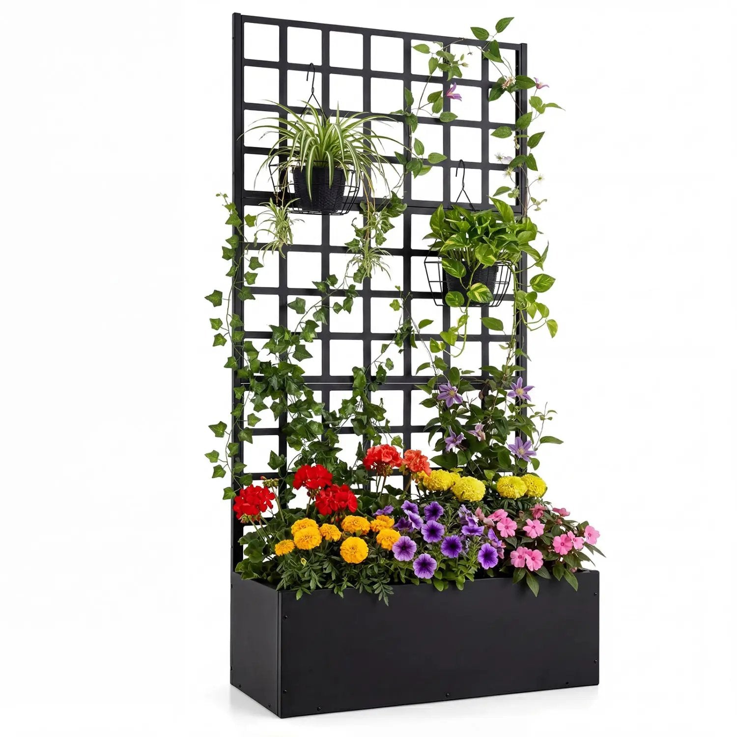 Metal Raised Garden Bed with Trellis and Drainage Holes for Climbing Plants by DirectDeals