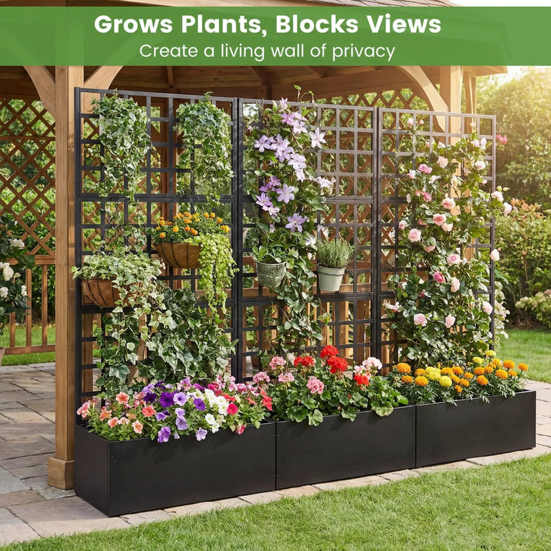 Metal Raised Garden Bed with Trellis and Drainage Holes for Climbing Plants by DirectDeals