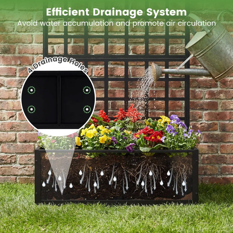 Metal Raised Garden Bed with Trellis and Drainage Holes for Climbing Plants by DirectDeals