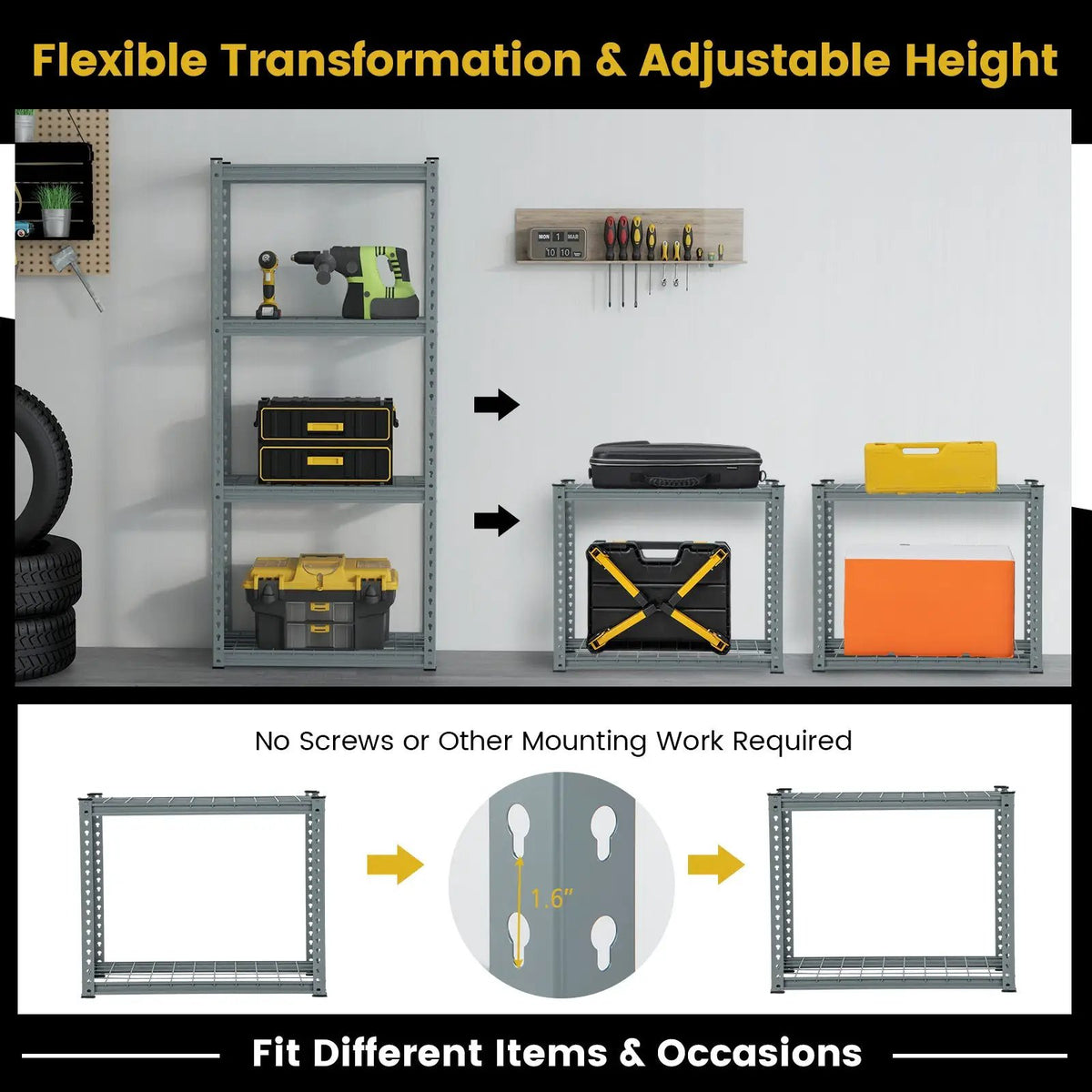 4-Tier Metal Shelving Unit with Anti-slip Foot Pad and Anti-tipping Device, photo 9 of 14