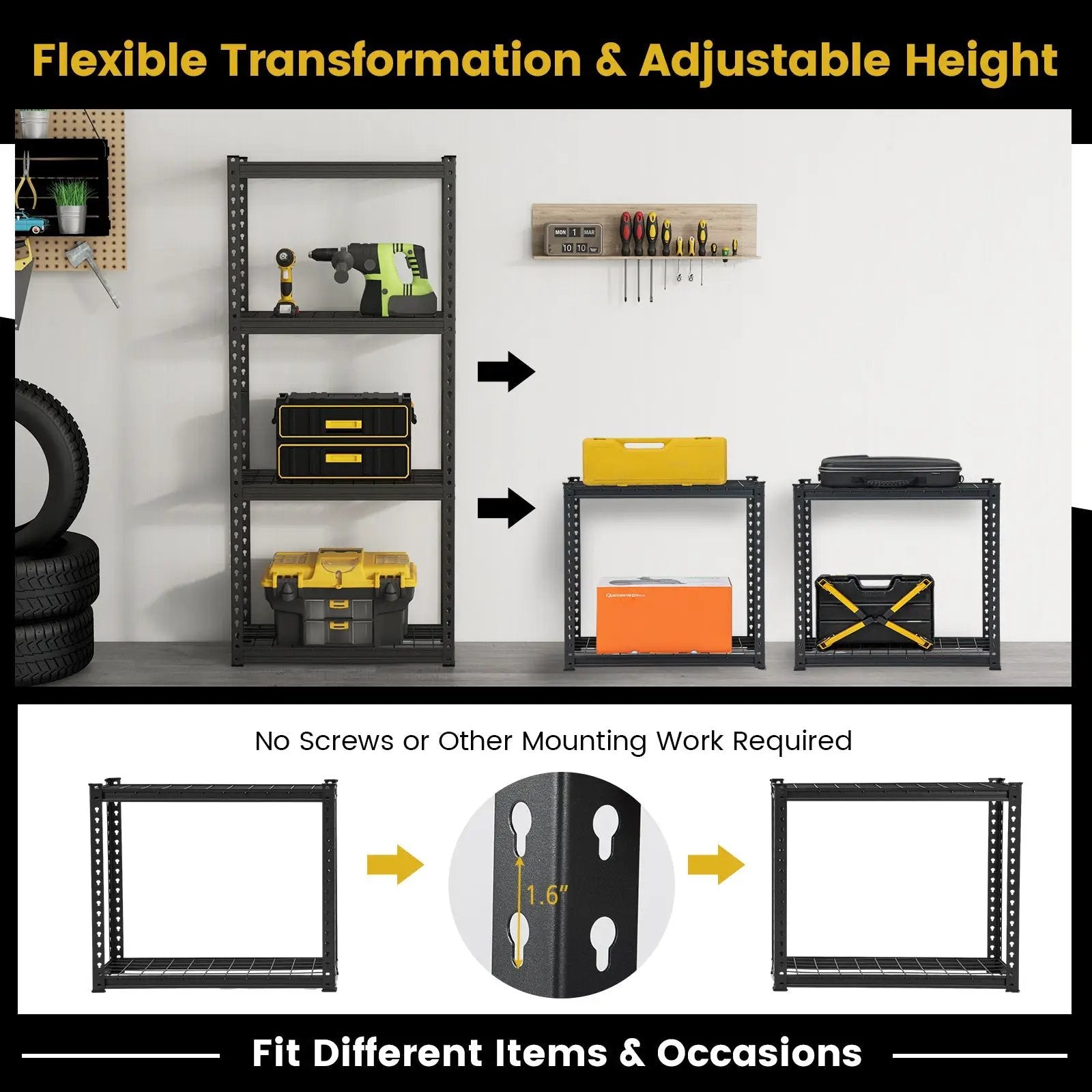 4-Tier Metal Shelving Unit with Anti-slip Foot Pad and Anti-tipping Device by DirectDeals