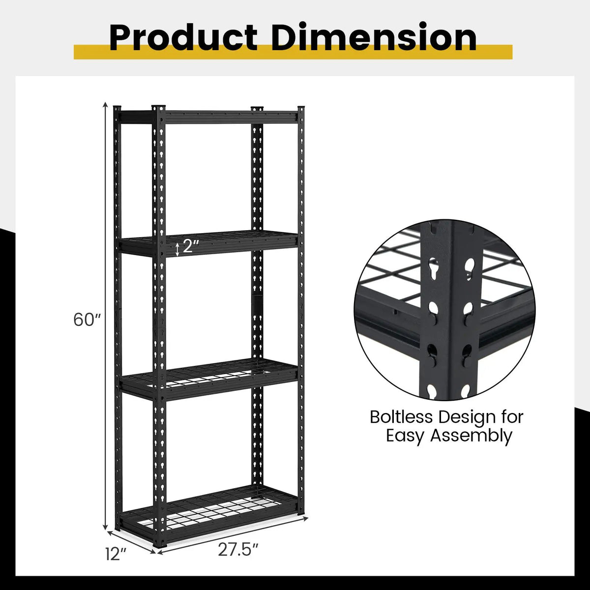 4-Tier Metal Shelving Unit with Anti-slip Foot Pad and Anti-tipping Device, photo 8 of 14