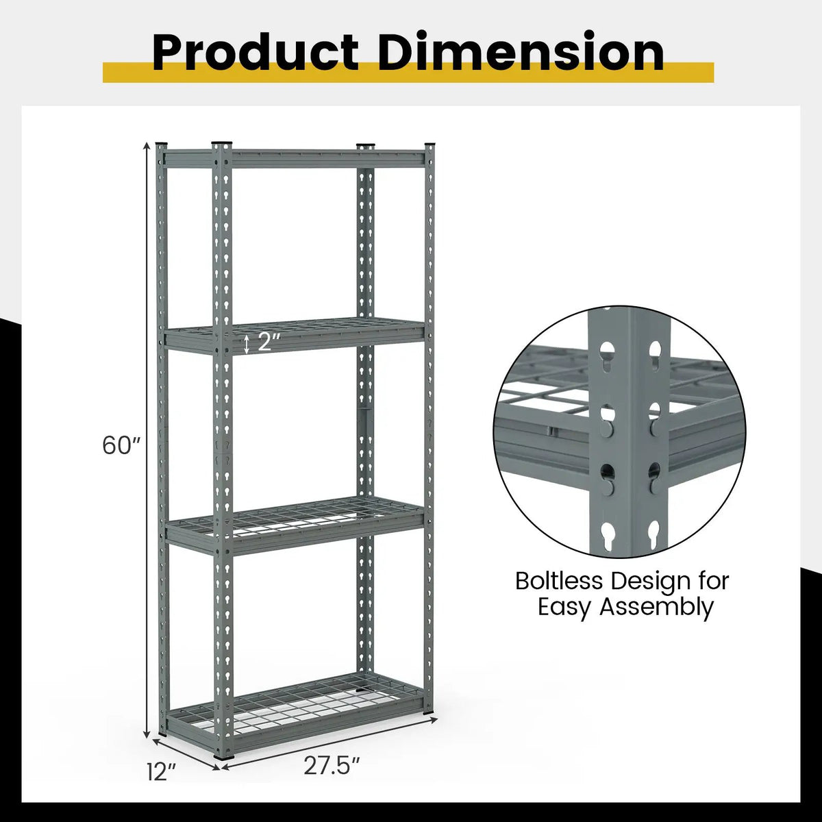 4-Tier Metal Shelving Unit with Anti-slip Foot Pad and Anti-tipping Device, photo 7 of 14