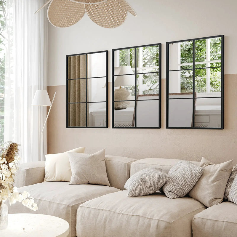 3-Layered Decorative Wall Mirror with Metal Frame for Dining Living Room-Black by DirectDeals