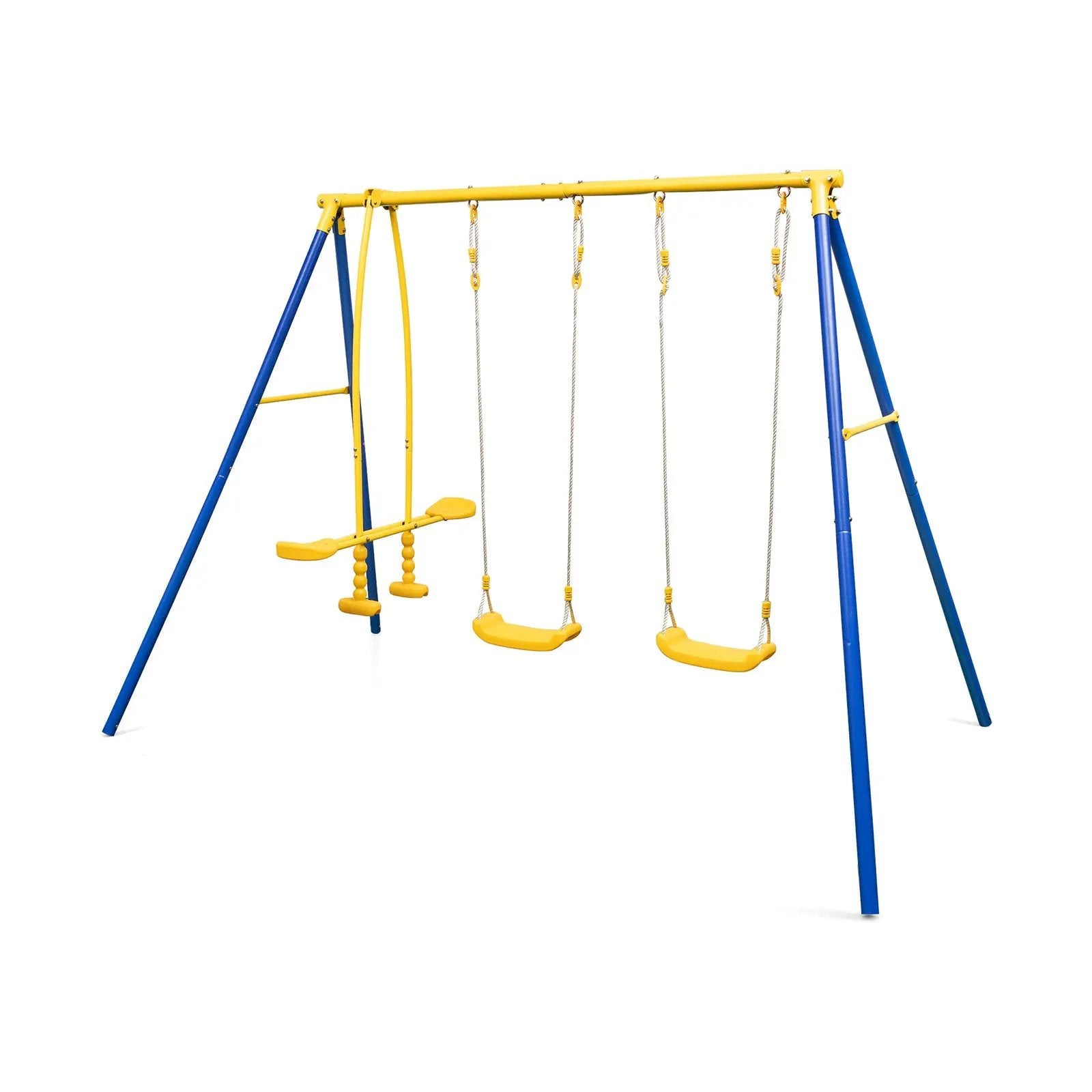 Metal Swing Set for Backyard with 2 Swing Seats and 2 Glider Seats-Blue by DirectDeals