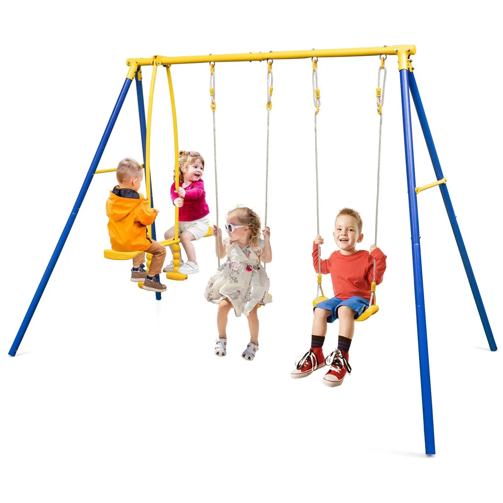 Metal Swing Set for Backyard with 2 Swing Seats and 2 Glider Seats-Blue by DirectDeals