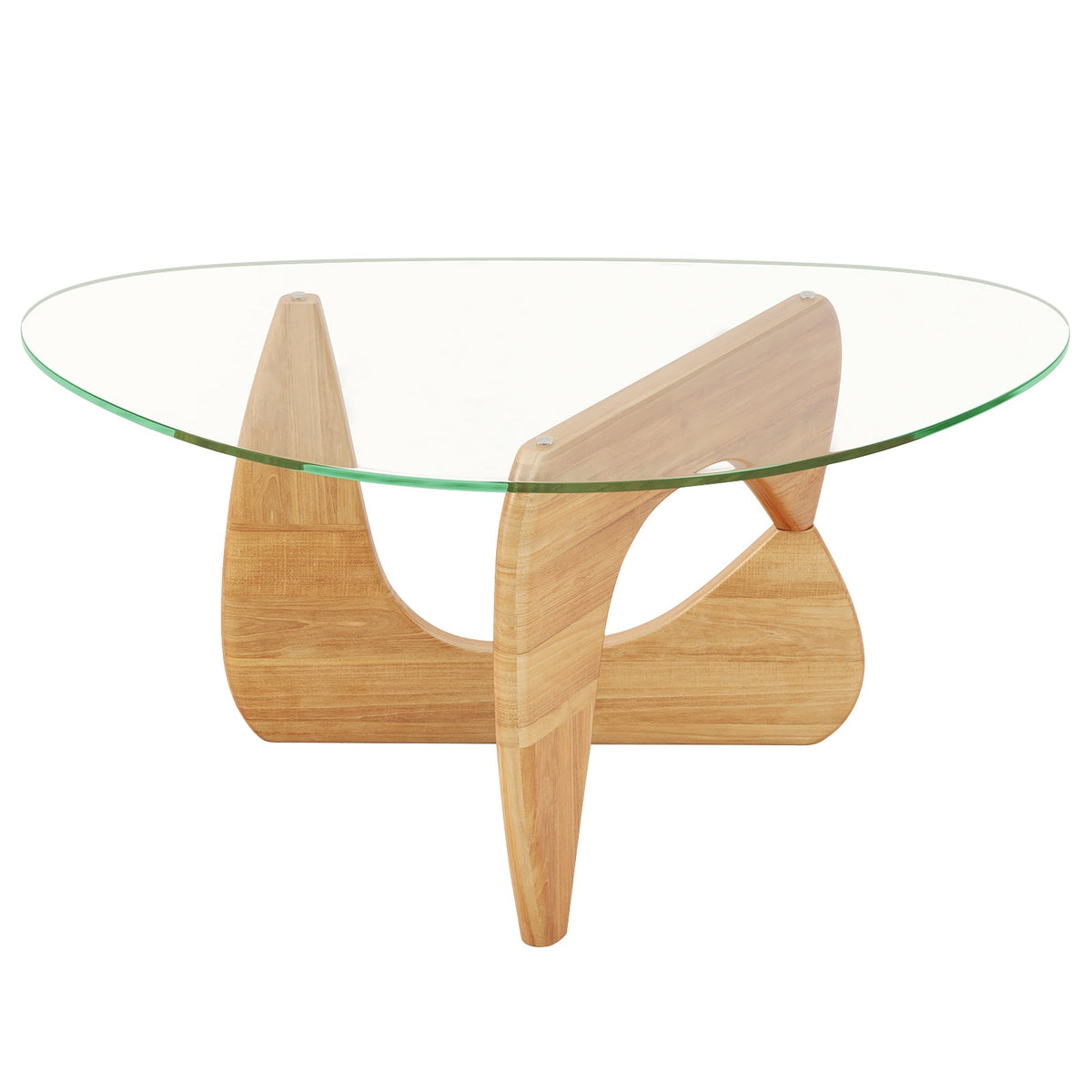 Triangle Coffee Table with Tempered Glass Top and Adjustable Rubber Wood Base, photo 9 of 9