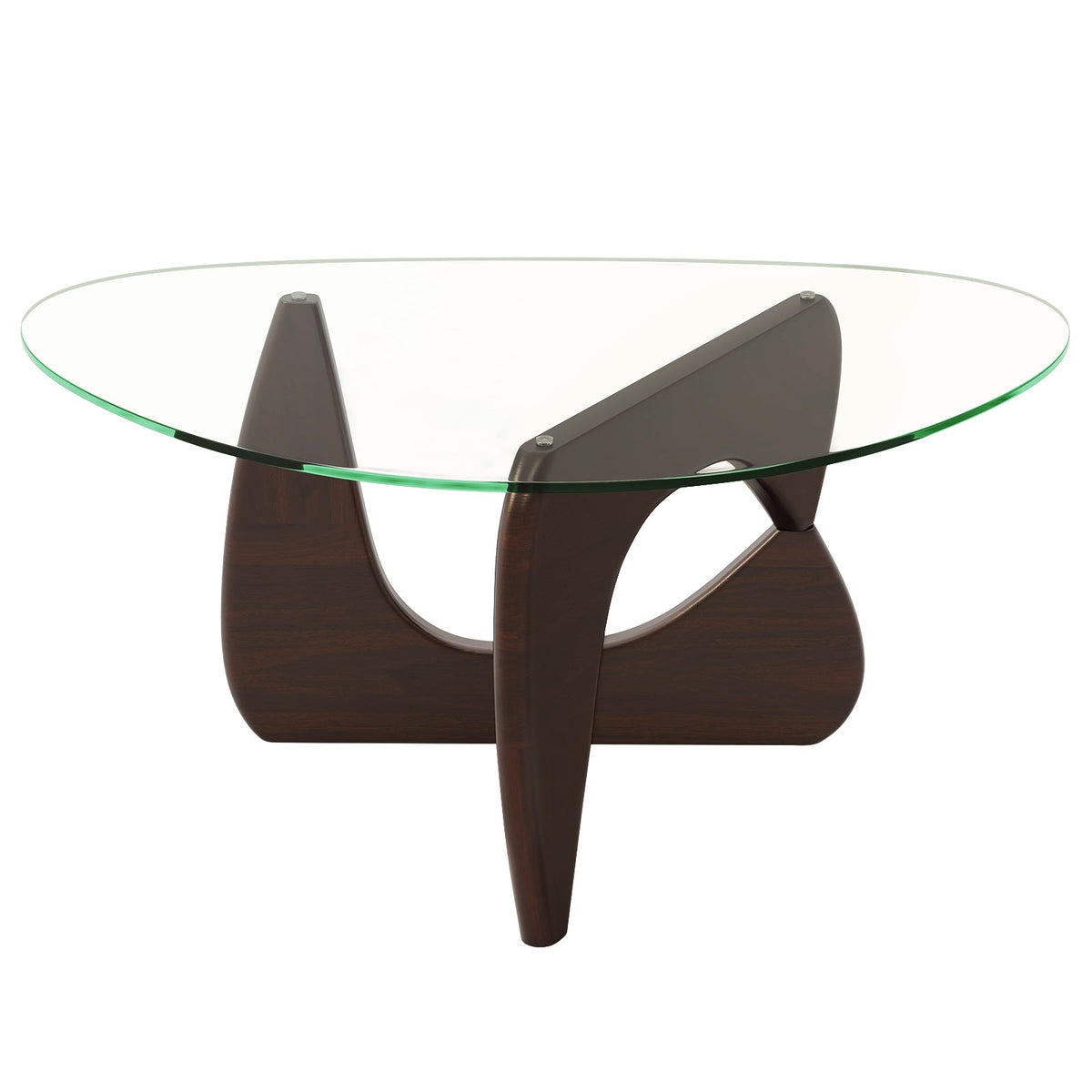 Triangle Coffee Table with Tempered Glass Top and Adjustable Rubber Wood Base, photo 3 of 9