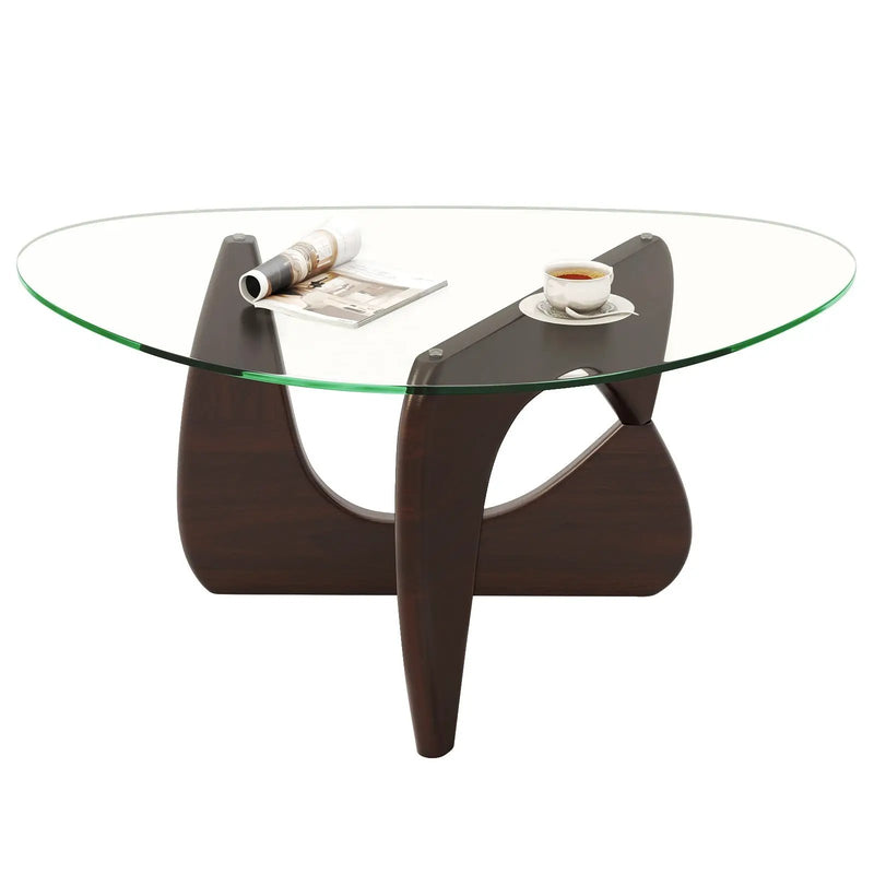 Triangle Coffee Table with Tempered Glass Top and Adjustable Rubber Wood Base by DirectDeals