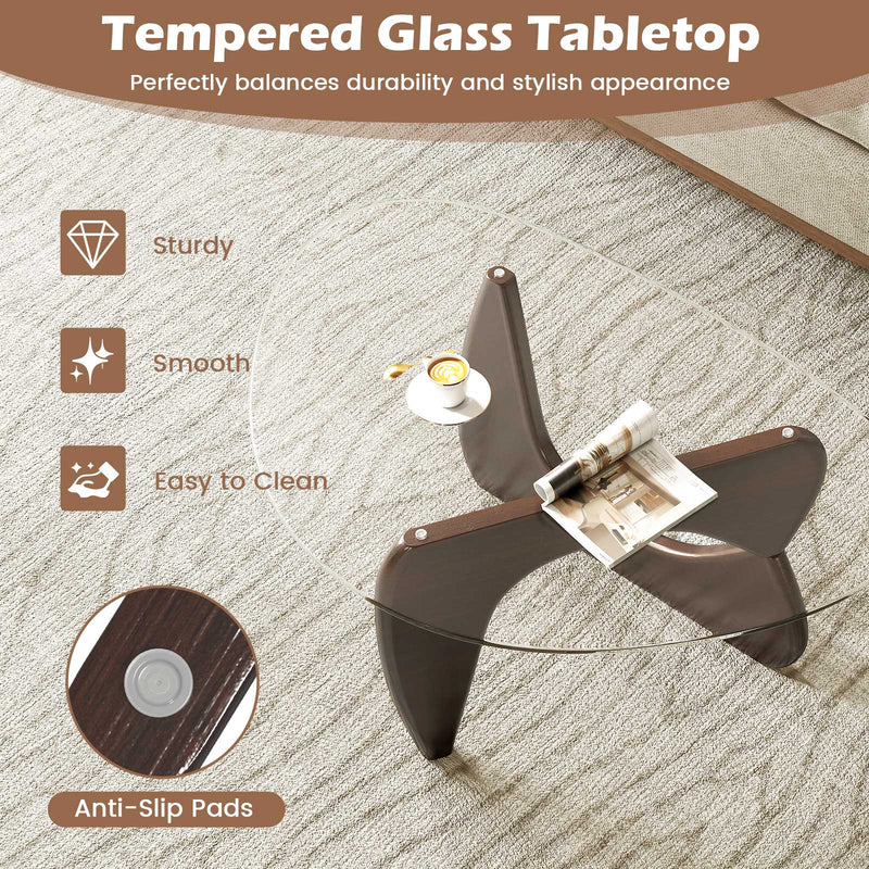 Triangle Coffee Table with Tempered Glass Top and Adjustable Rubber Wood Base by DirectDeals