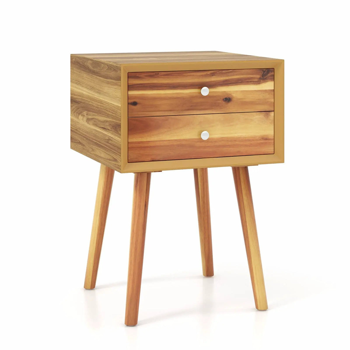 Wooden Nightstand Mid-Century End Side Table with 2 Storage Drawers, photo 10 of 11