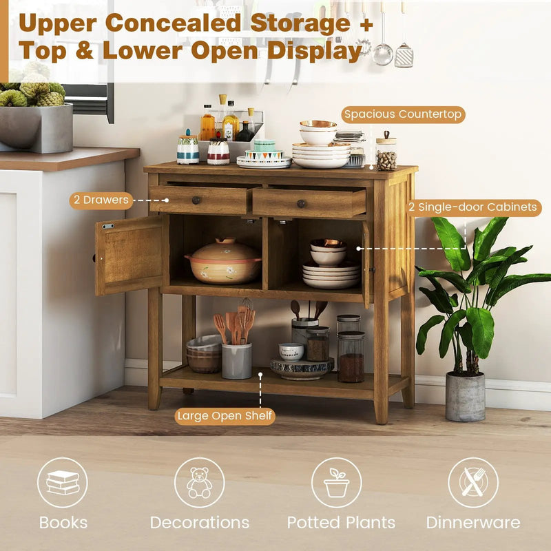 Mid-Century Console Table Wood Coffee Bar Buffet Sideboard with 2 Drawers-Walnut by DirectDeals