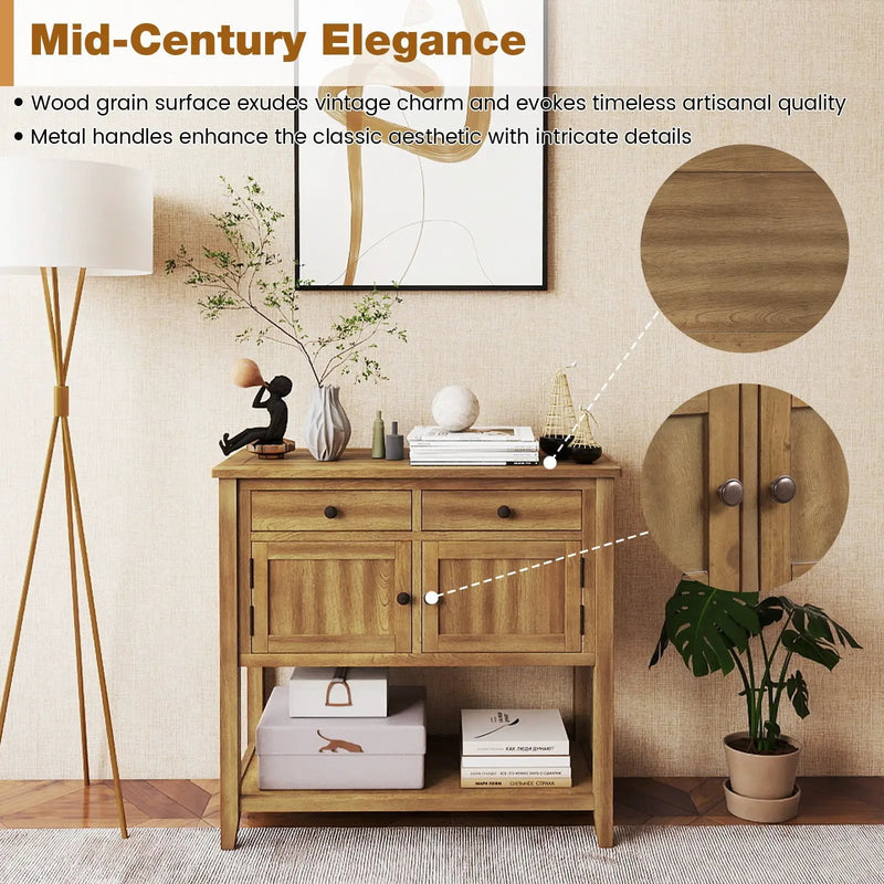 Mid-Century Console Table Wood Coffee Bar Buffet Sideboard with 2 Drawers-Walnut by DirectDeals