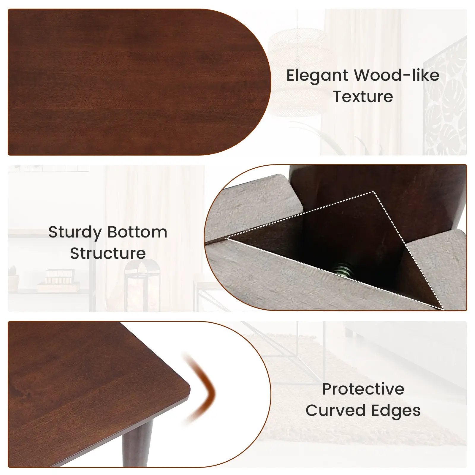 48 Inches Mid Century Dining Table for 4 with Rubber Wood Legs-Brown by DirectDeals