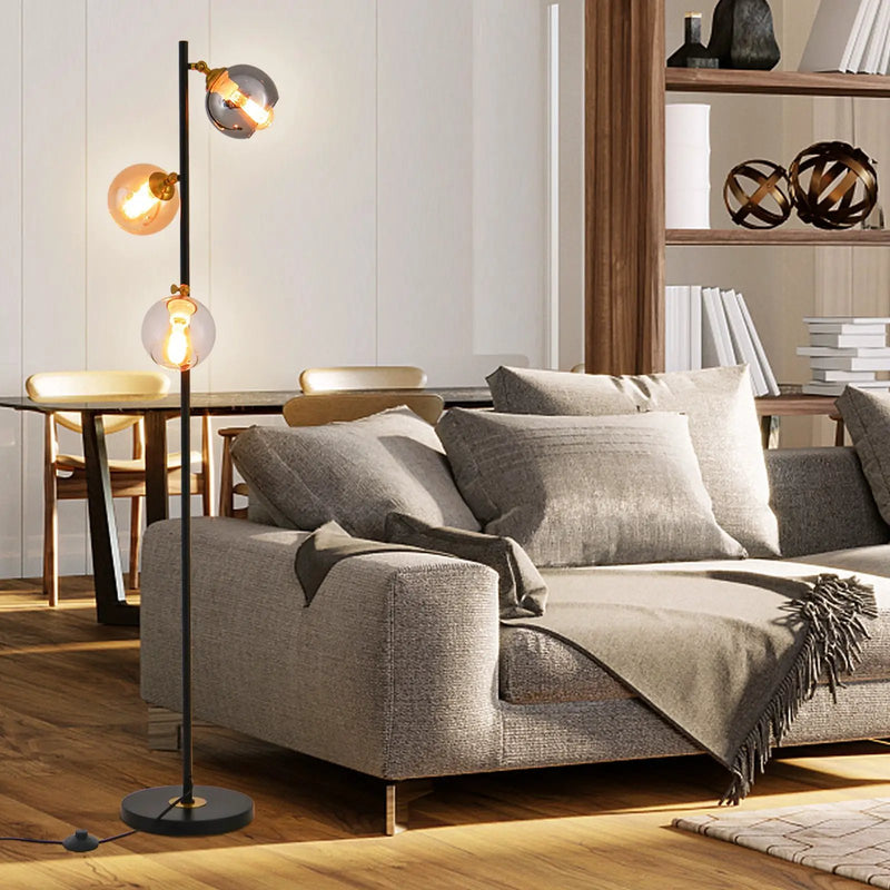 Mid Century Floor Lamp with 3 Glass Globe Lampshades and Weighted Base by DirectDeals