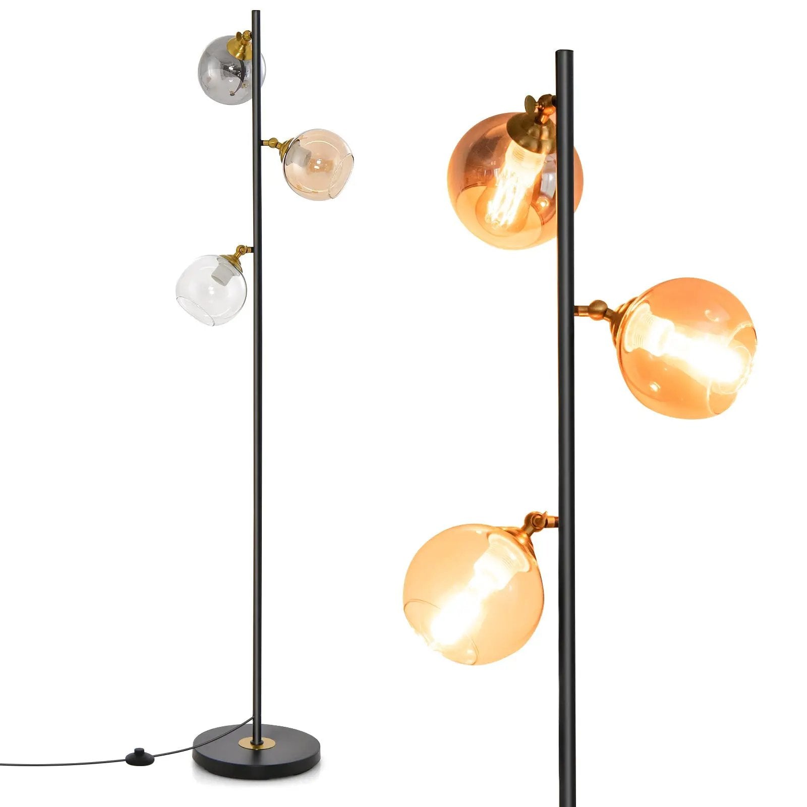 Mid Century Floor Lamp with 3 Glass Globe Lampshades and Weighted Base by DirectDeals
