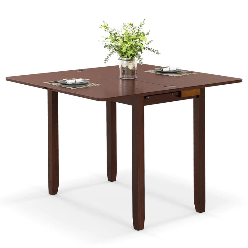 Mid Century Folding Dining Table for 4 People Extendable Kitchen Table with Hidden Storage-Brown by DirectDeals