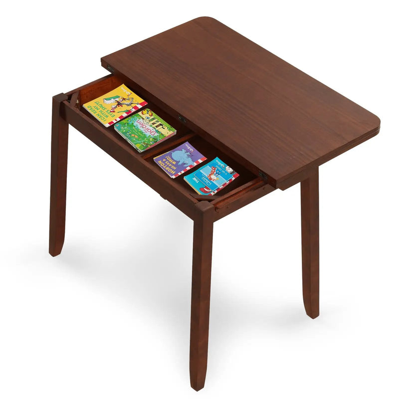 Mid Century Folding Dining Table for 4 People Extendable Kitchen Table with Hidden Storage-Brown by DirectDeals