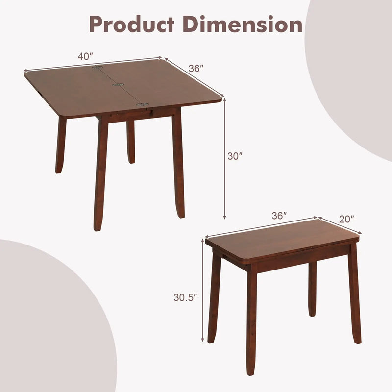 Mid Century Folding Dining Table for 4 People Extendable Kitchen Table with Hidden Storage-Brown by DirectDeals