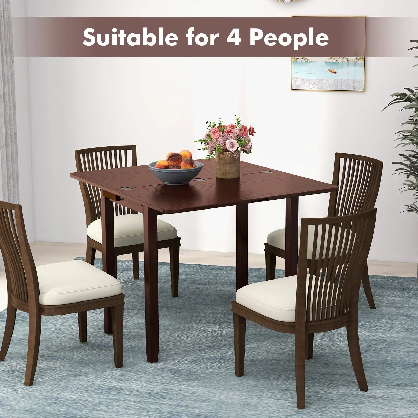 Mid Century Folding Dining Table for 4 People Extendable Kitchen Table with Hidden Storage-Brown by DirectDeals