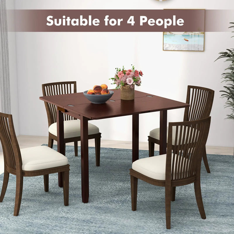 Mid Century Folding Dining Table for 4 People Extendable Kitchen Table with Hidden Storage-Brown by DirectDeals