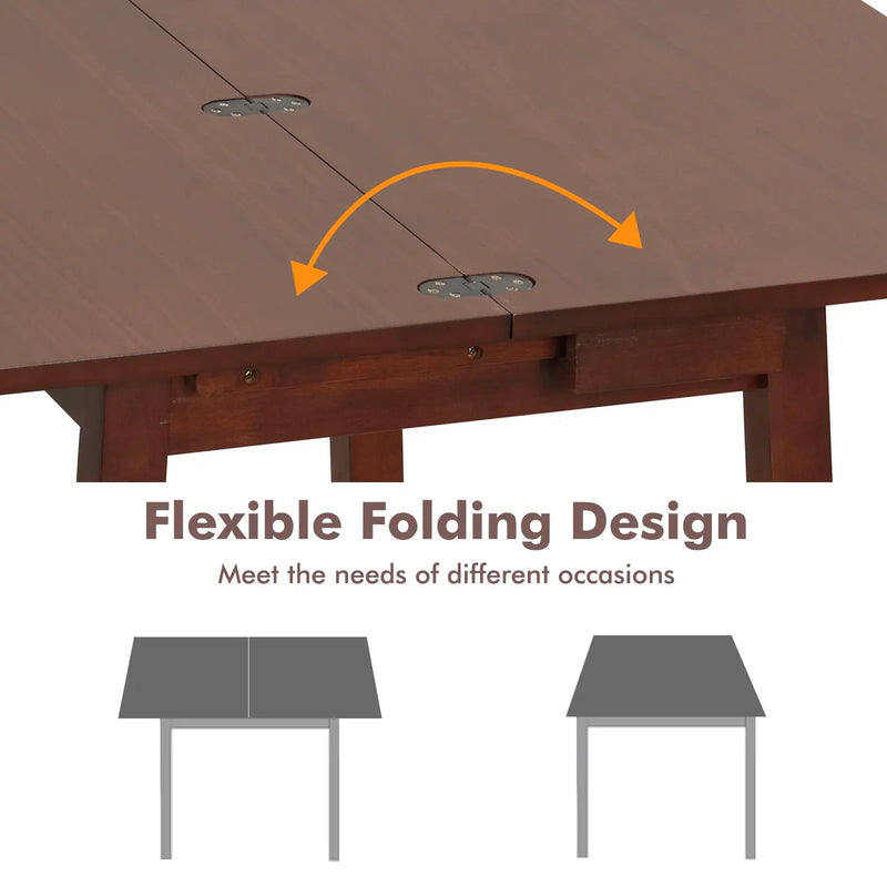 Mid Century Folding Dining Table for 4 People Extendable Kitchen Table with Hidden Storage-Brown by DirectDeals