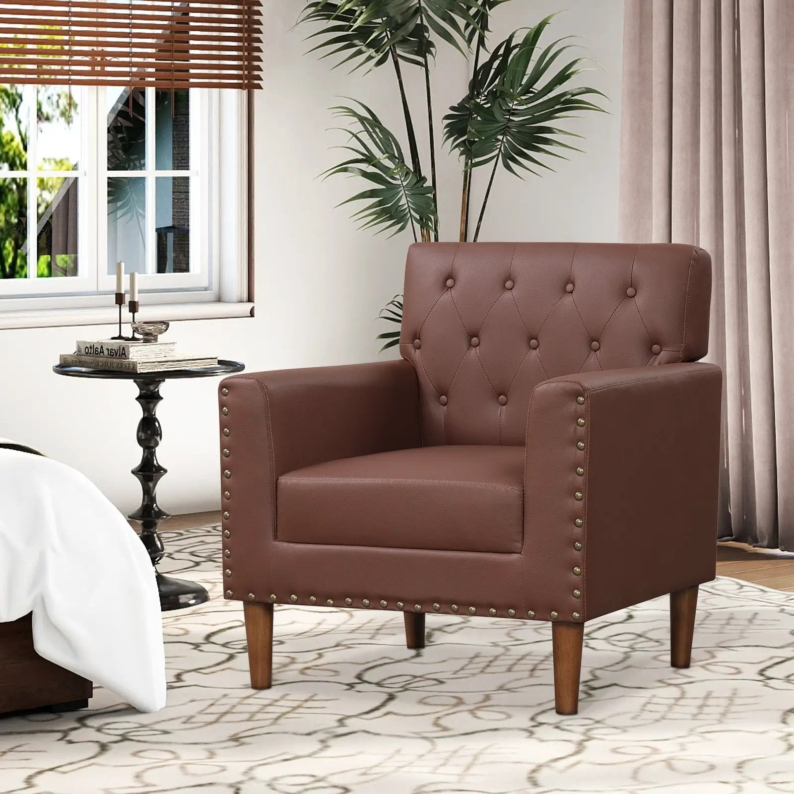 Mid Century Modern Accent Chair with Button Tufted Decoration and Rivets by DirectDeals