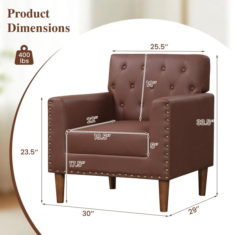Mid Century Modern Accent Chair with Button Tufted Decoration and Rivets by DirectDeals