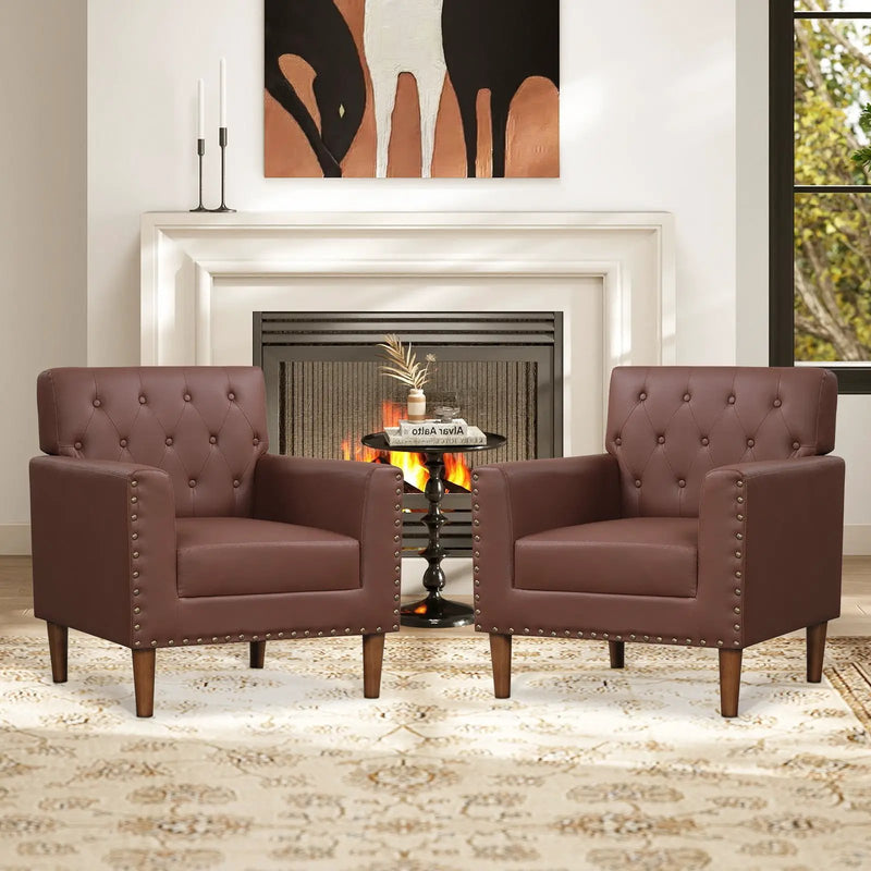 Mid Century Modern Accent Chair with Button Tufted Decoration and Rivets by DirectDeals