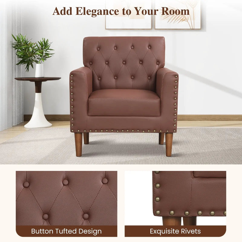 Mid Century Modern Accent Chair with Button Tufted Decoration and Rivets by DirectDeals