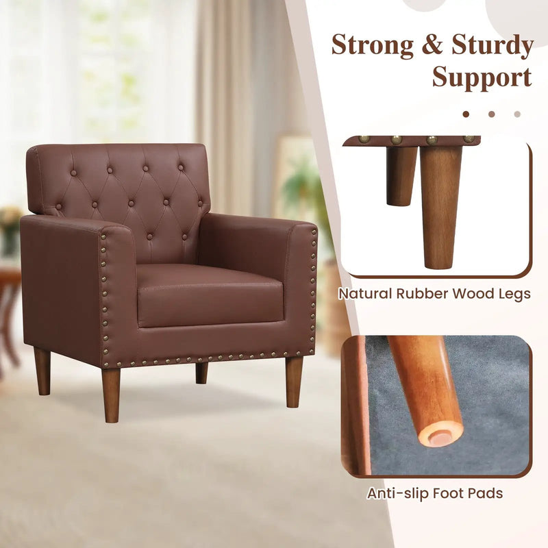 Mid Century Modern Accent Chair with Button Tufted Decoration and Rivets by DirectDeals