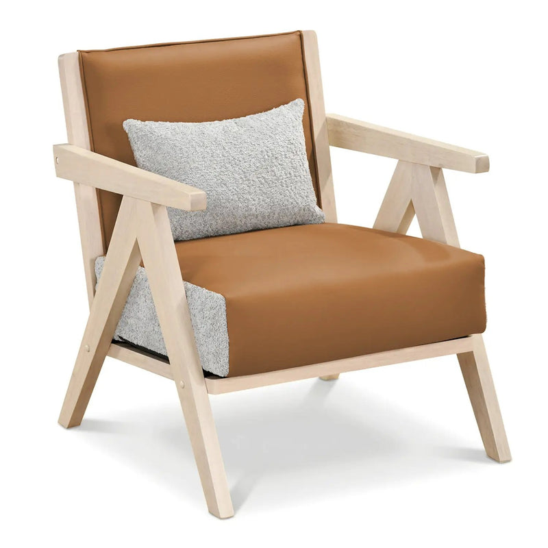 Mid-Century Modern Accent Chair Artificial Leather Sofa Chair with Rubber Wood Frame by DirectDeals