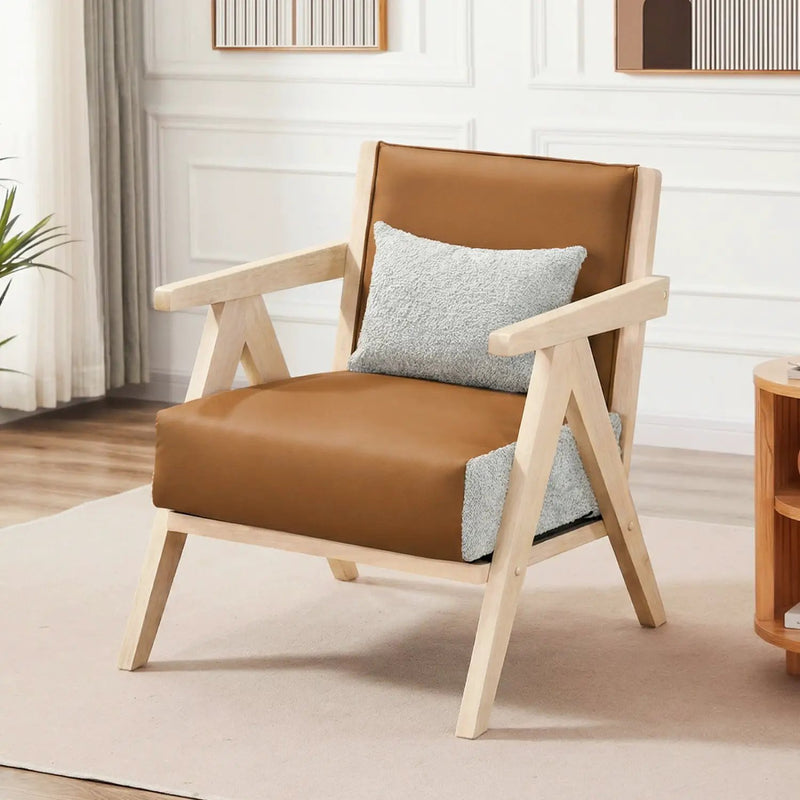 Mid-Century Modern Accent Chair Artificial Leather Sofa Chair with Rubber Wood Frame by DirectDeals