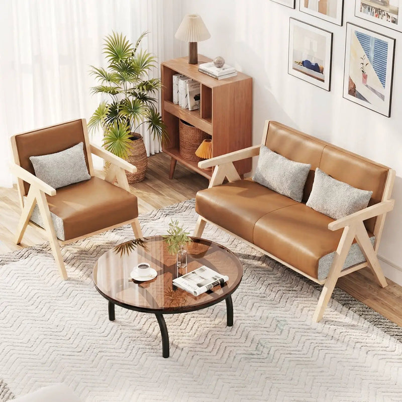Mid-Century Modern Accent Chair Artificial Leather Sofa Chair with Rubber Wood Frame by DirectDeals