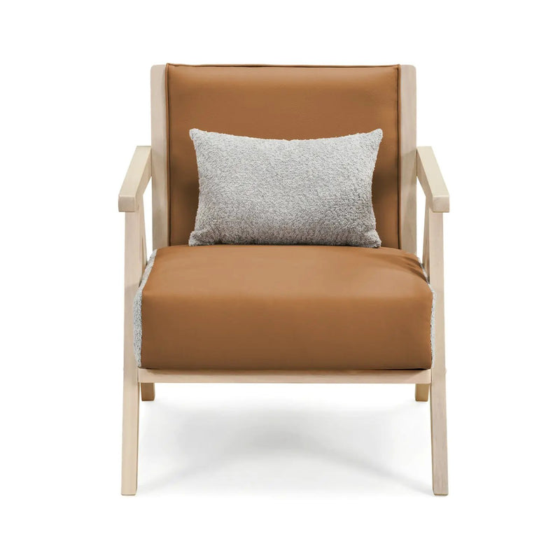 Mid-Century Modern Accent Chair Artificial Leather Sofa Chair with Rubber Wood Frame by DirectDeals