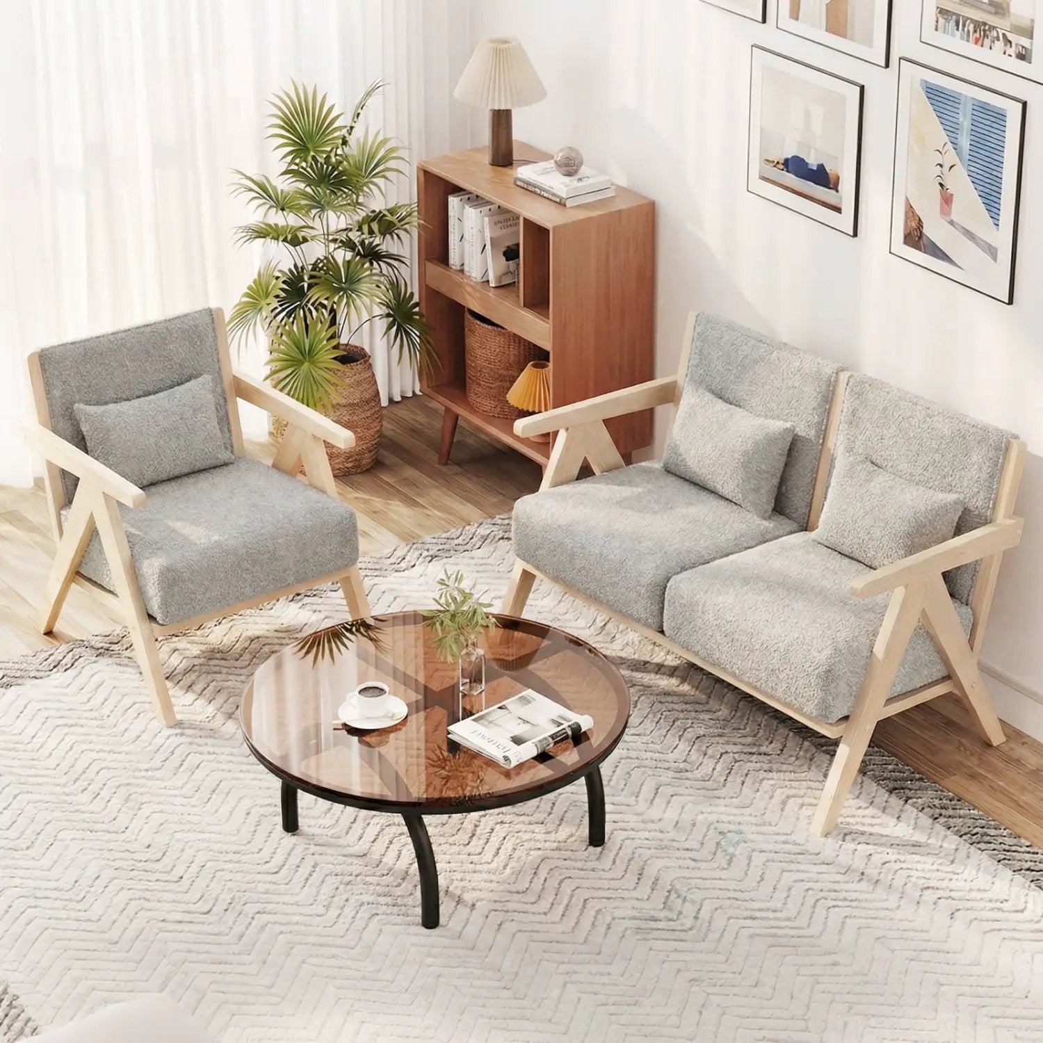 Mid-Century Modern Accent Chair Artificial Leather Sofa Chair with Rubber Wood Frame by DirectDeals