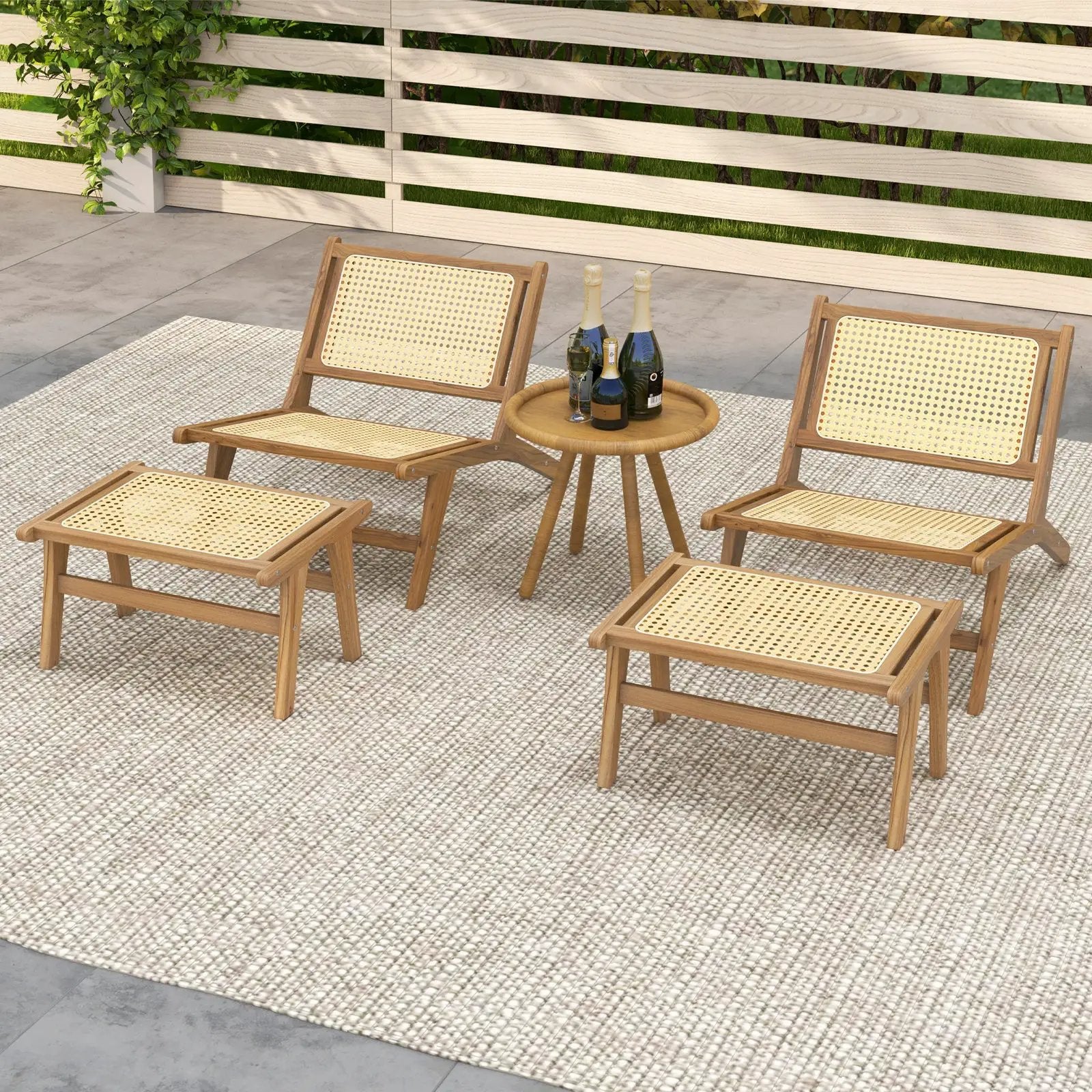 Mid Century Modern Accent Chair Farmhouse Handwoven Rattan Chair with Ottoman by DirectDeals