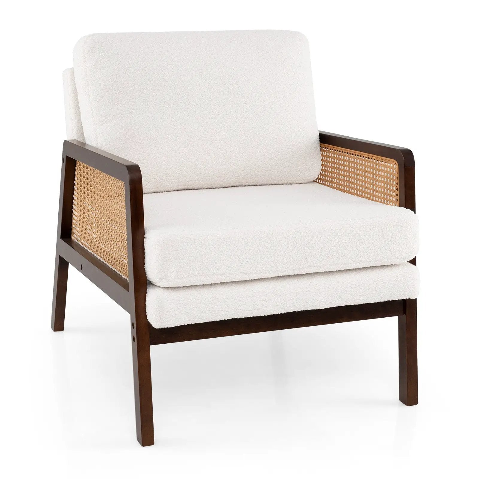 Mid Century Modern Accent Chair with Rattan Arms and Cushion by DirectDeals