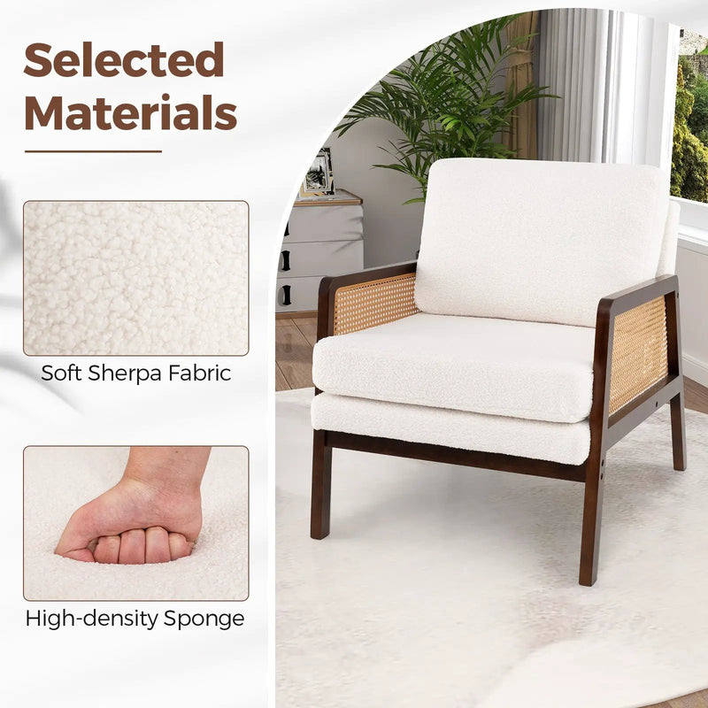 Mid Century Modern Accent Chair with Rattan Arms and Cushion by DirectDeals