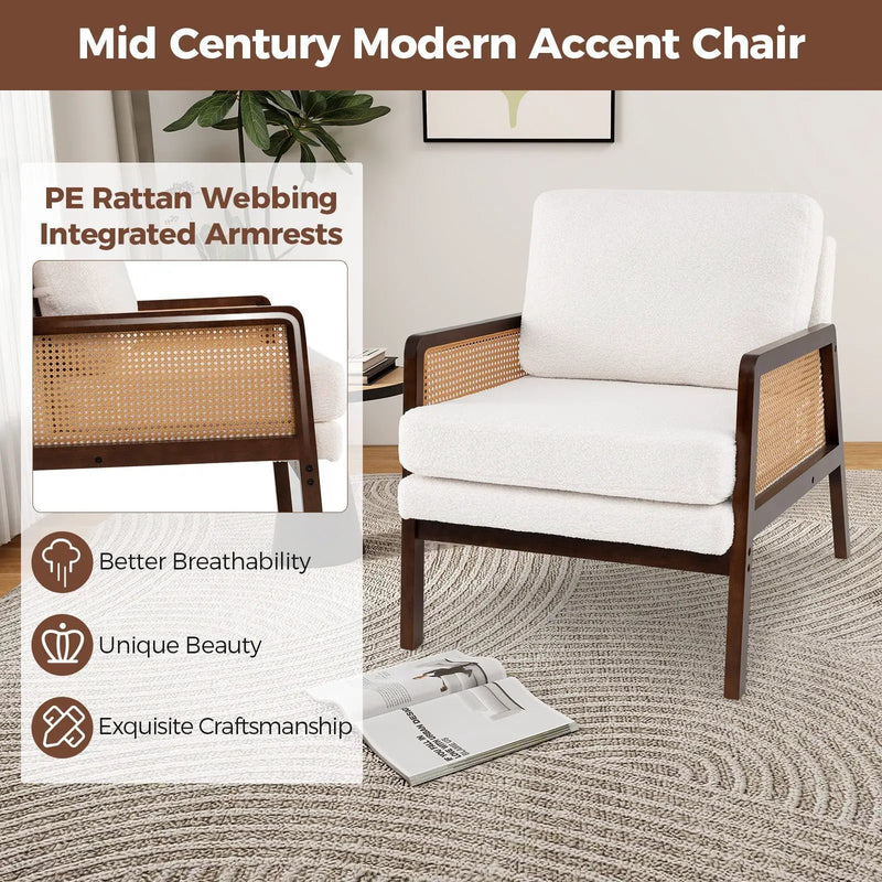 Mid Century Modern Accent Chair with Rattan Arms and Cushion by DirectDeals