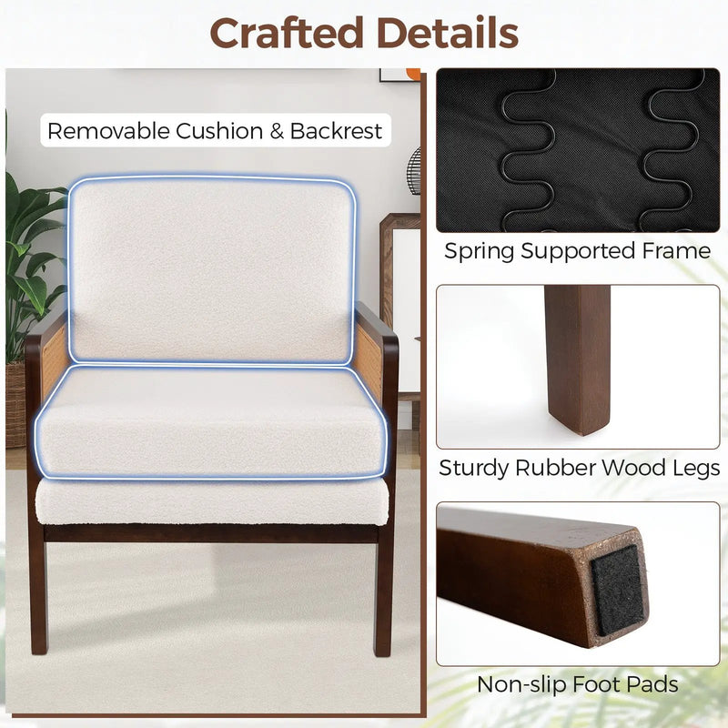 Mid Century Modern Accent Chair with Rattan Arms and Cushion by DirectDeals