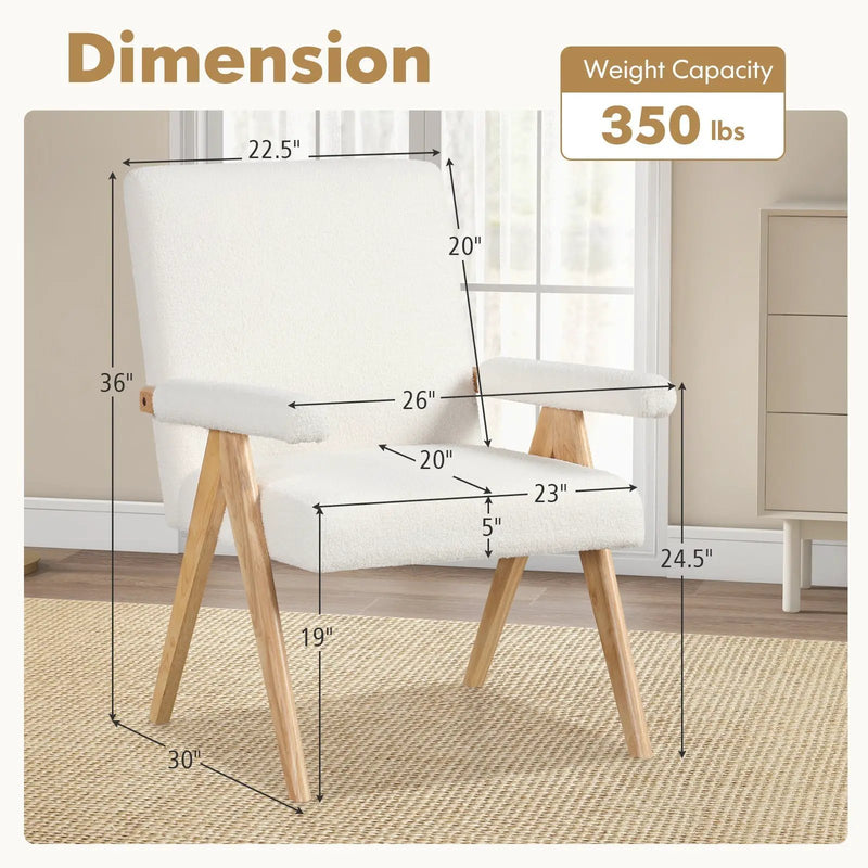 Mid Century Modern Accent Chair with Rubber Wood Frame and Padded Armrests-White by DirectDeals