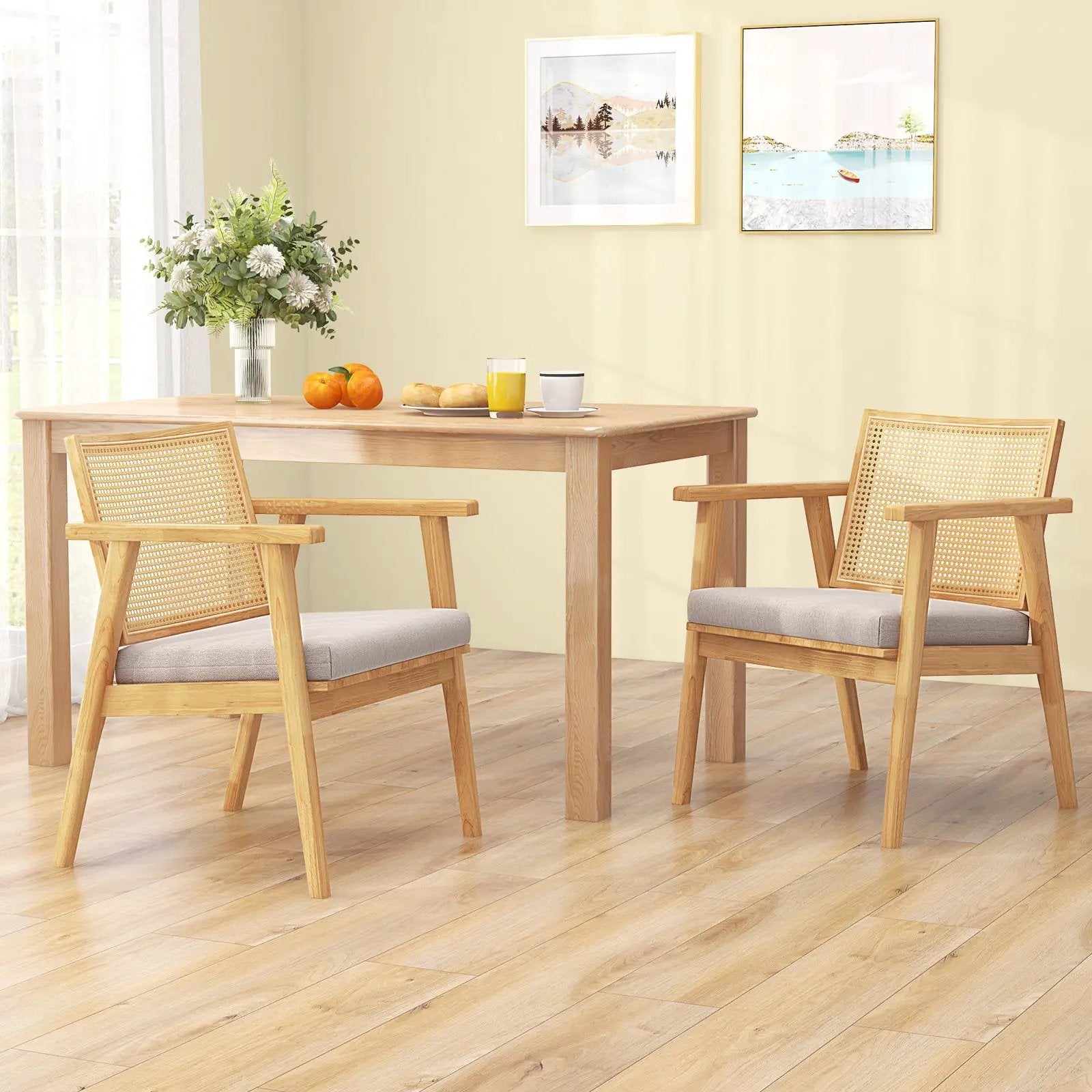 Mid Century Modern Accent Chairs Set of 2 with Breathable Rattan Back-Natural by DirectDeals