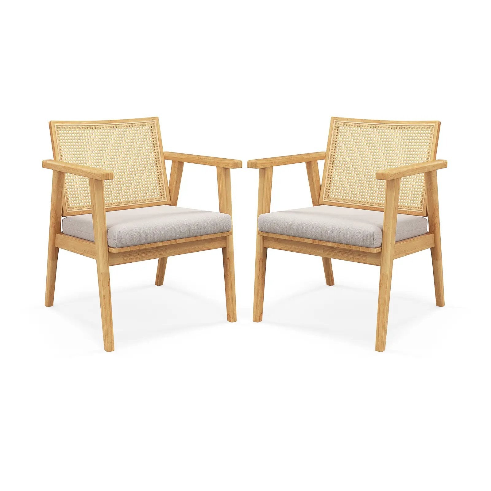 Mid Century Modern Accent Chairs Set of 2 with Breathable Rattan Back-Natural by DirectDeals