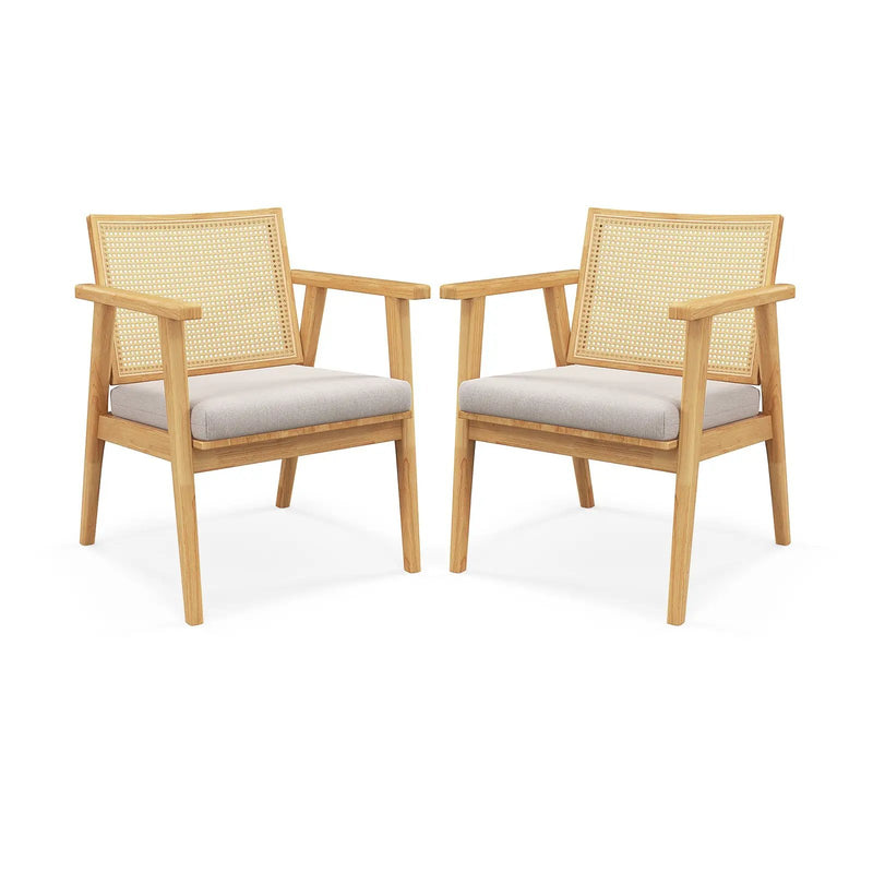 Mid Century Modern Accent Chairs Set of 2 with Breathable Rattan Back-Natural by DirectDeals