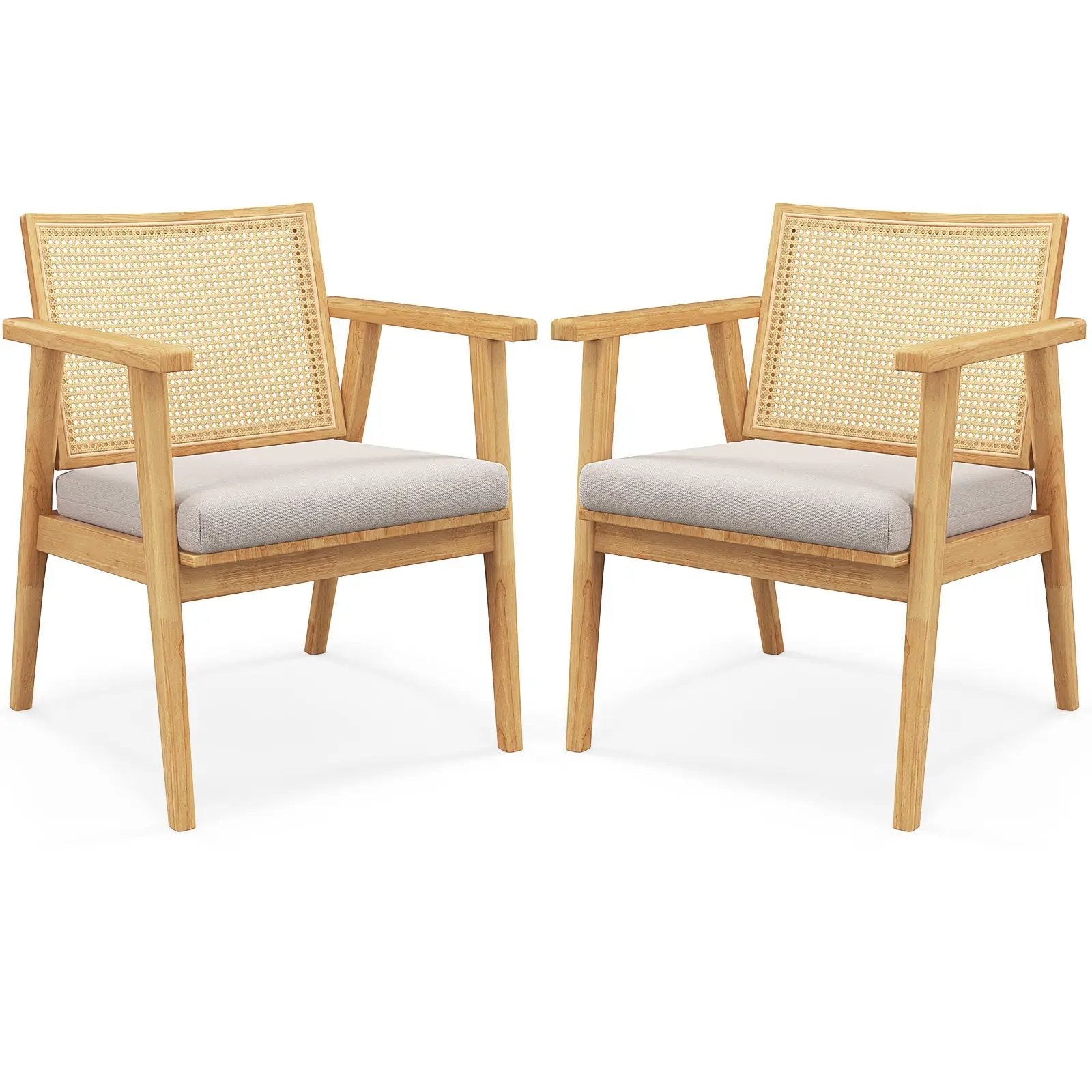 Mid Century Modern Accent Chairs Set of 2 with Breathable Rattan Back-Natural by DirectDeals