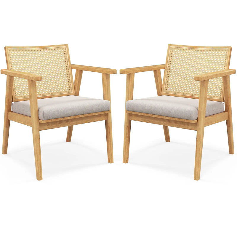 Mid Century Modern Accent Chairs Set of 2 with Breathable Rattan Back-Natural by DirectDeals