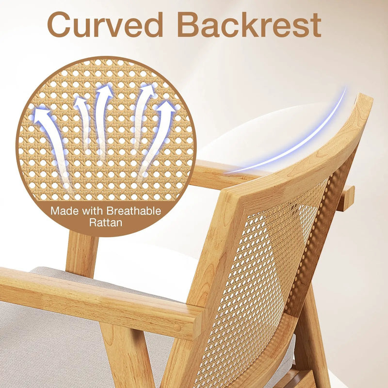 Mid Century Modern Accent Chairs Set of 2 with Breathable Rattan Back-Natural by DirectDeals